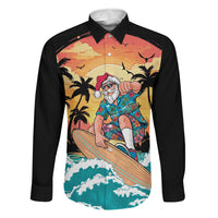 Vintage Santa Claus Surfing Summer Family Matching Tank Maxi Dress and Hawaiian Shirt Mele Kalikimaka i Iulai! LT9 Dad's Shirt - Long Sleeve Black - Polynesian Pride