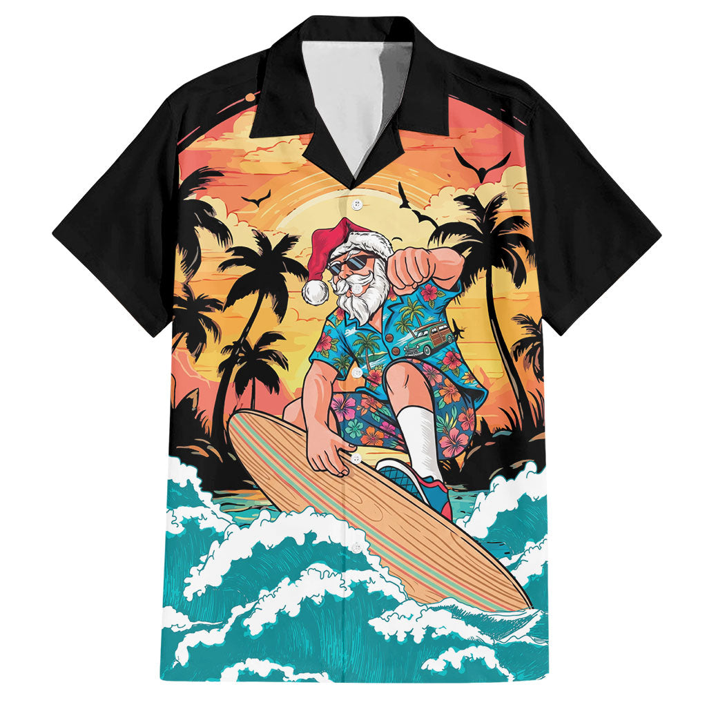 Vintage Santa Claus Surfing Summer Hawaiian Shirt Mele Kalikimaka i Iulai! LT9 Black - Polynesian Pride