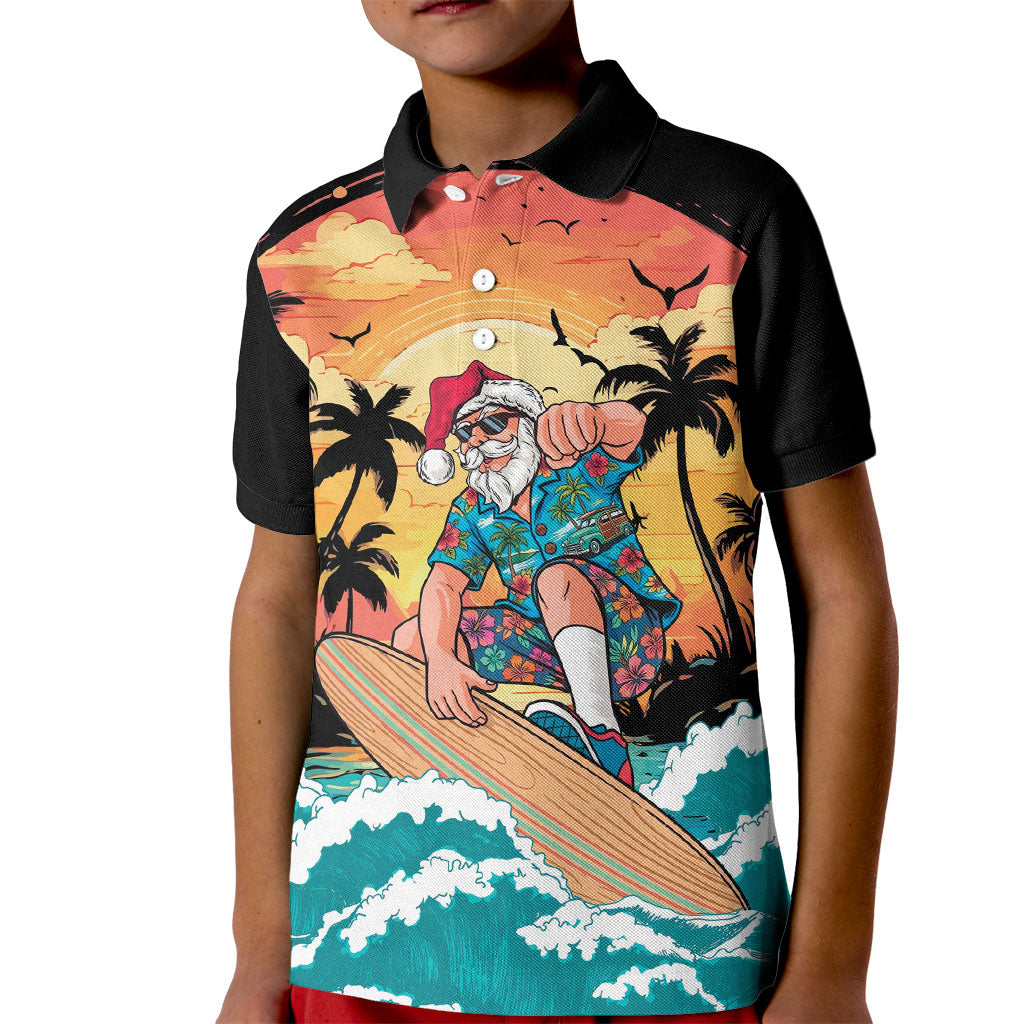 Vintage Santa Claus Surfing Summer Kid Polo Shirt Mele Kalikimaka i Iulai!