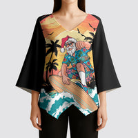 Vintage Santa Claus Surfing Summer Kimono Sleeve Blouse Mele Kalikimaka i Iulai!
