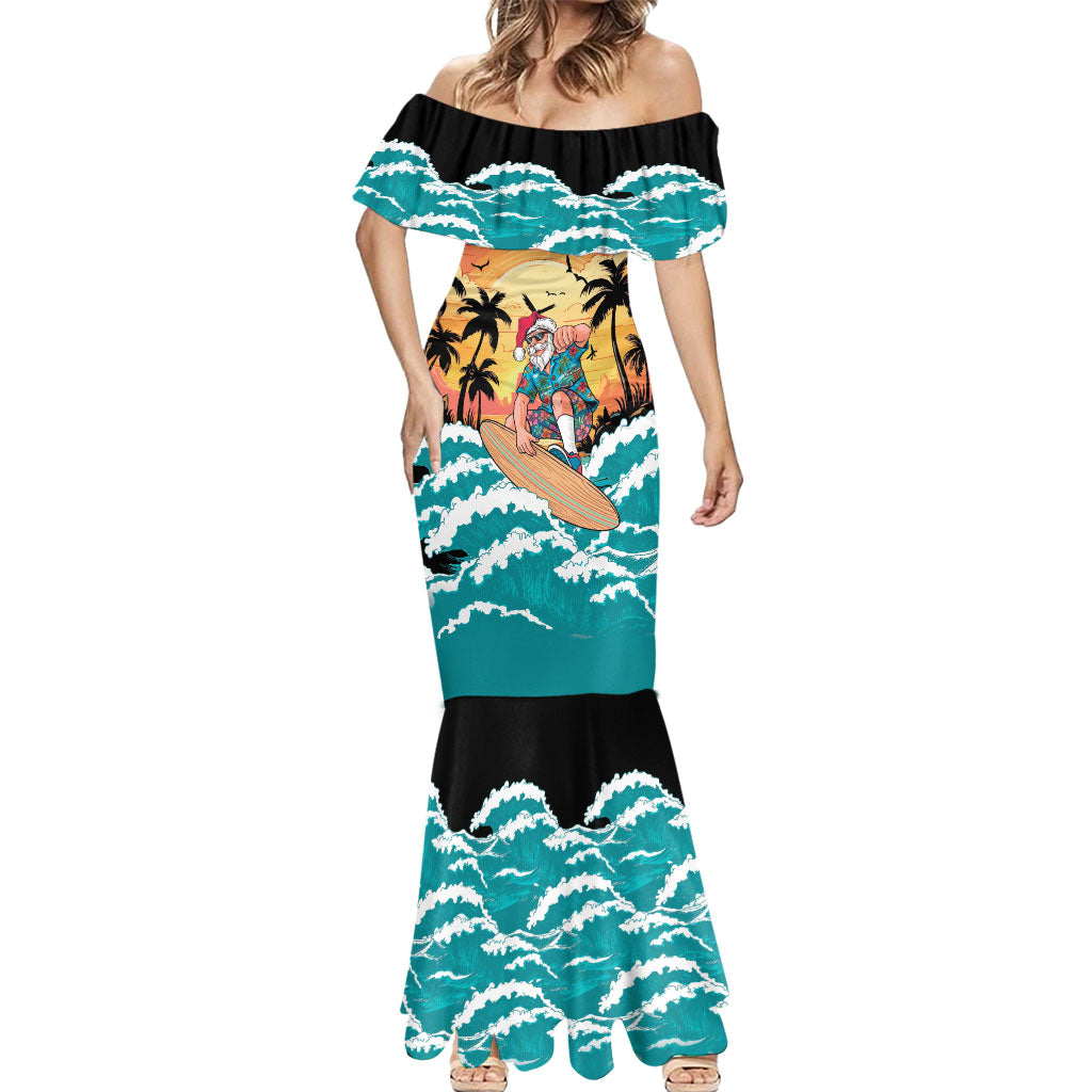 Vintage Santa Claus Surfing Summer Mermaid Dress Mele Kalikimaka i Iulai! LT9 - Polynesian Pride