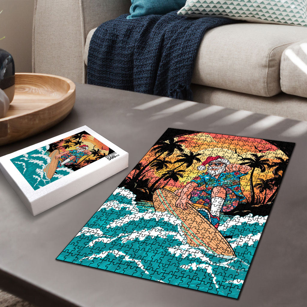 Vintage Santa Claus Surfing Summer Puzzle Mele Kalikimaka i Iulai!