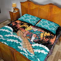 Vintage Santa Claus Surfing Summer Quilt Bed Set Mele Kalikimaka i Iulai!