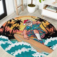 Vintage Santa Claus Surfing Summer Round Carpet Mele Kalikimaka i Iulai!