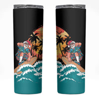 Vintage Santa Claus Surfing Summer Skinny Tumbler Mele Kalikimaka i Iulai! LT9 Black - Polynesian Pride