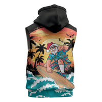 Vintage Santa Claus Surfing Summer Sleeveless Hoodie Mele Kalikimaka i Iulai! LT9 - Polynesian Pride