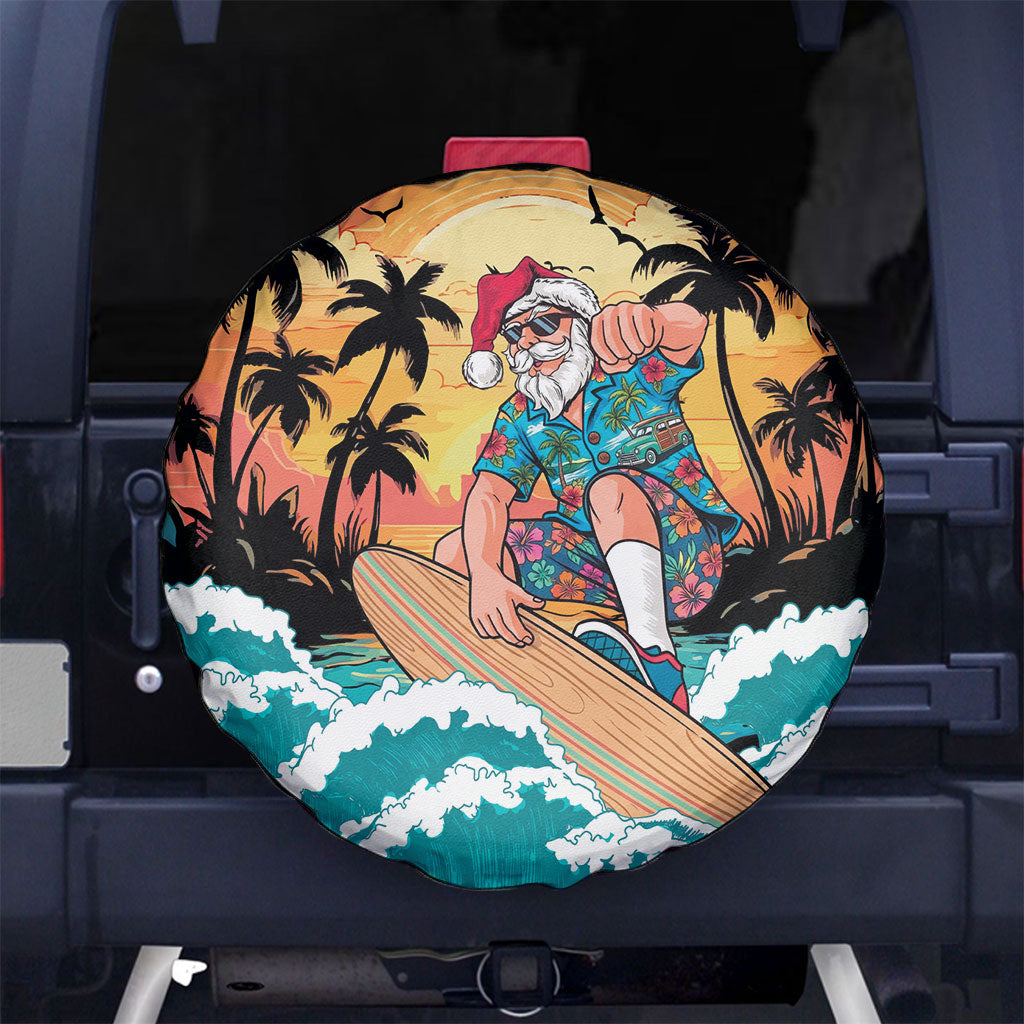 Vintage Santa Claus Surfing Summer Spare Tire Cover Mele Kalikimaka i Iulai!