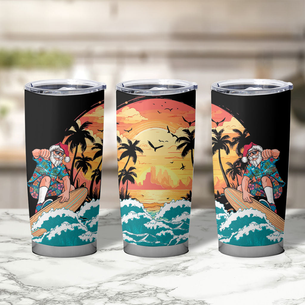 Vintage Santa Claus Surfing Summer Tumbler Cup Mele Kalikimaka i Iulai!