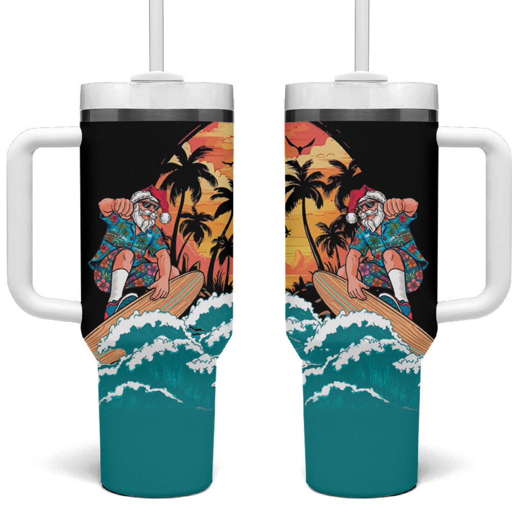 Vintage Santa Claus Surfing Summer Tumbler With Handle Mele Kalikimaka i Iulai!