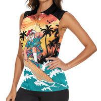 Vintage Santa Claus Surfing Summer Women Sleeveless Polo Shirt Mele Kalikimaka i Iulai! LT9 - Polynesian Pride