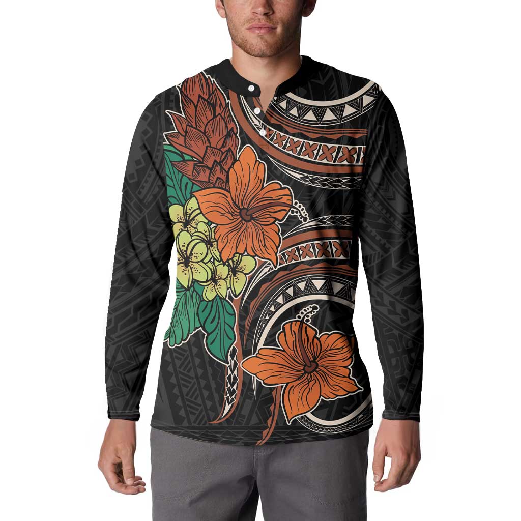 Vintage Hibiscus Pacific Floral Button Sweatshirt