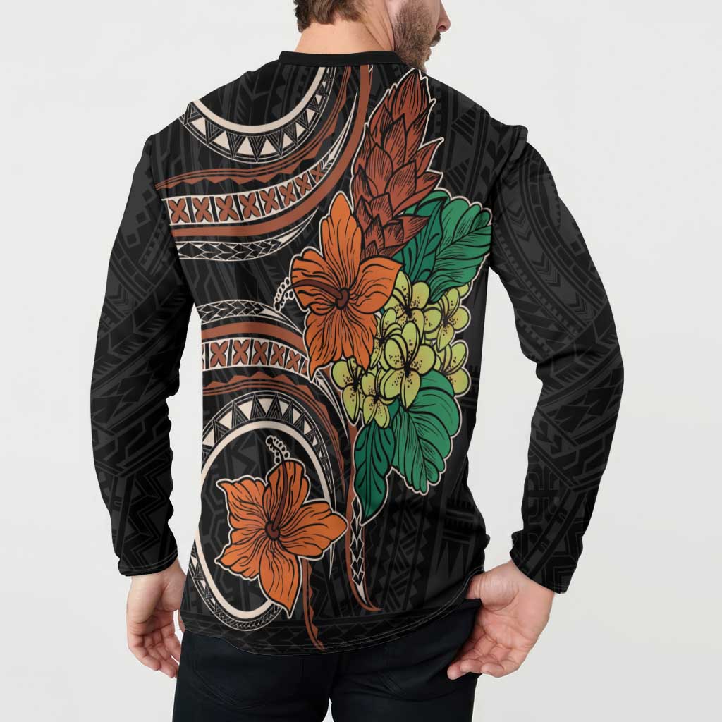 Vintage Hibiscus Pacific Floral Button Sweatshirt