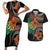 Vintage Hibiscus Pacific Floral Couples Matching Short Sleeve Bodycon Dress and Hawaiian Shirt