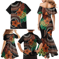 Vintage Hibiscus Pacific Floral Family Matching Mermaid Dress and Hawaiian Shirt
