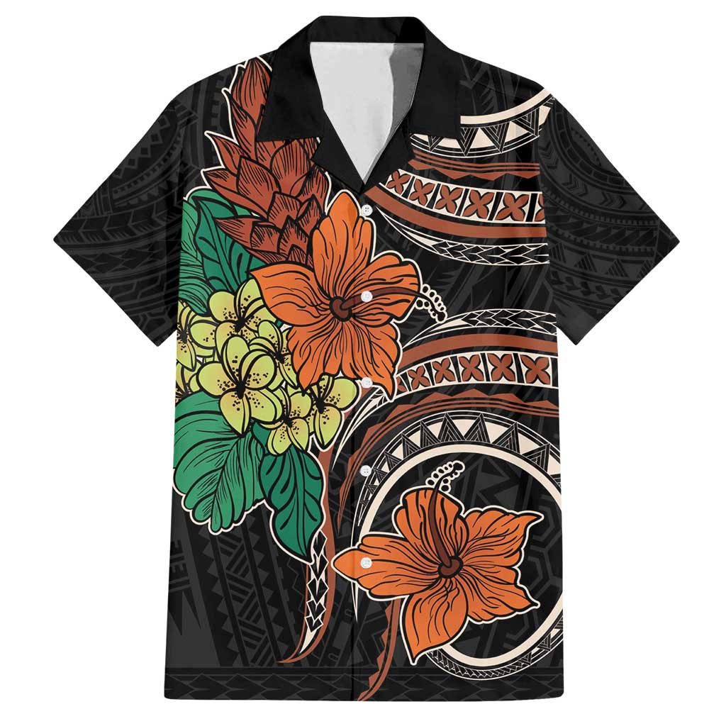Vintage Hibiscus Pacific Floral Family Matching Off Shoulder Maxi Dress and Hawaiian Shirt LT9 Dad's Shirt - Short Sleeve Black - Polynesian Pride