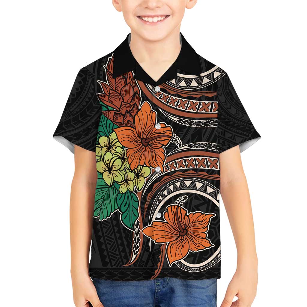 Vintage Hibiscus Pacific Floral Family Matching Off Shoulder Maxi Dress and Hawaiian Shirt LT9 Son's Shirt Black - Polynesian Pride