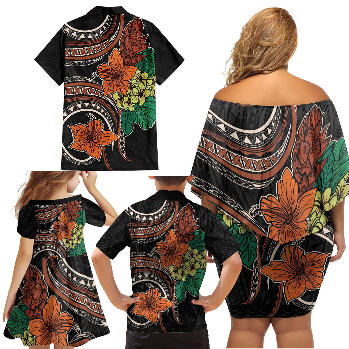 Vintage Hibiscus Pacific Floral Family Matching Off Shoulder Short Dress and Hawaiian Shirt LT9 - Polynesian Pride