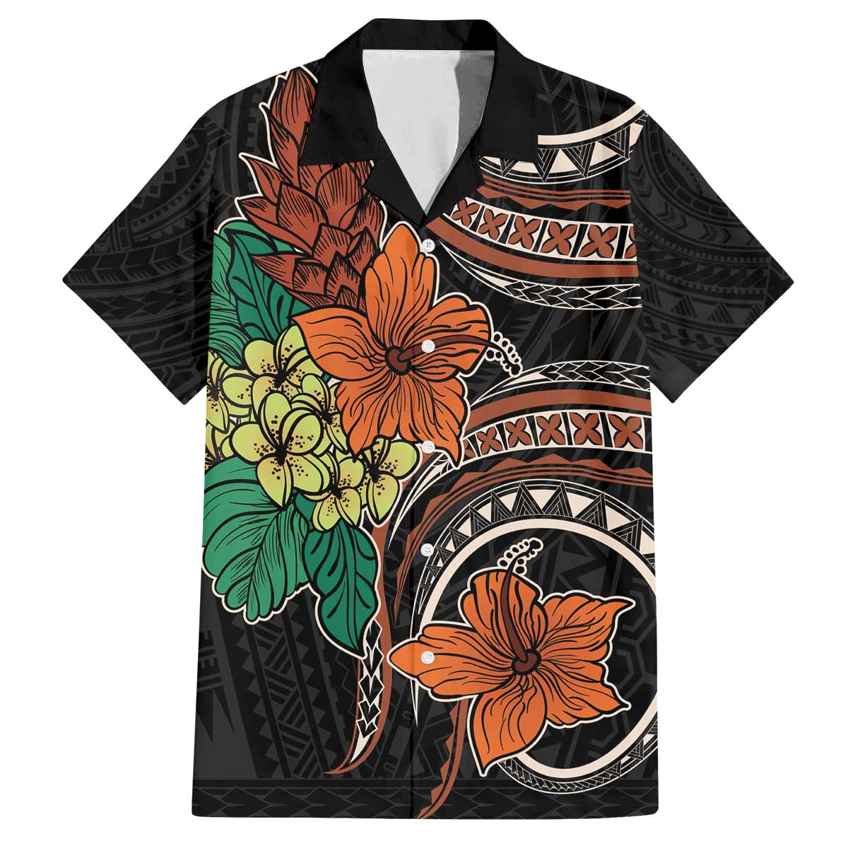 Vintage Hibiscus Pacific Floral Family Matching Puletasi and Hawaiian Shirt LT9 Dad's Shirt - Short Sleeve Black - Polynesian Pride