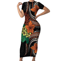Vintage Hibiscus Pacific Floral Family Matching Short Sleeve Bodycon Dress and Hawaiian Shirt