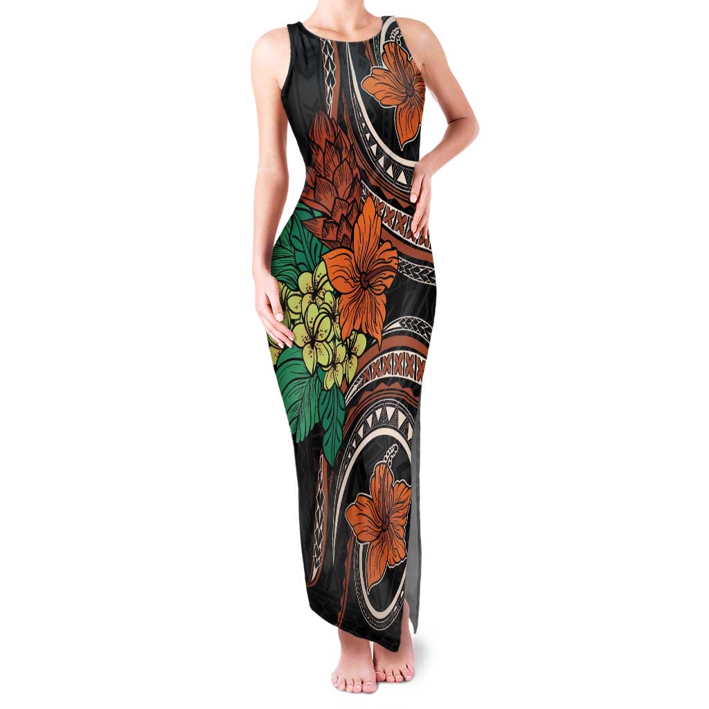 Vintage Hibiscus Pacific Floral Family Matching Tank Maxi Dress and Hawaiian Shirt