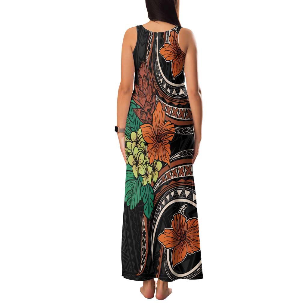 Vintage Hibiscus Pacific Floral Family Matching Tank Maxi Dress and Hawaiian Shirt