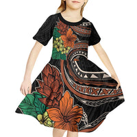 Vintage Hibiscus Pacific Floral Kid Short Sleeve Dress LT9 - Polynesian Pride