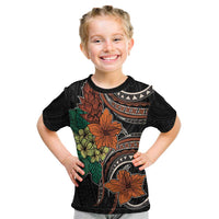 Vintage Hibiscus Pacific Floral Kid T Shirt LT9 Black - Polynesian Pride