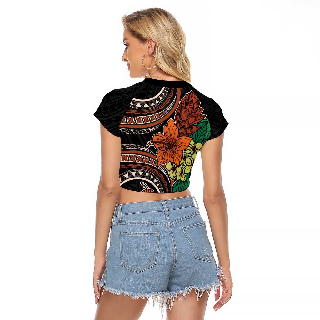 Vintage Hibiscus Pacific Floral Raglan Cropped T Shirt LT9 - Polynesian Pride