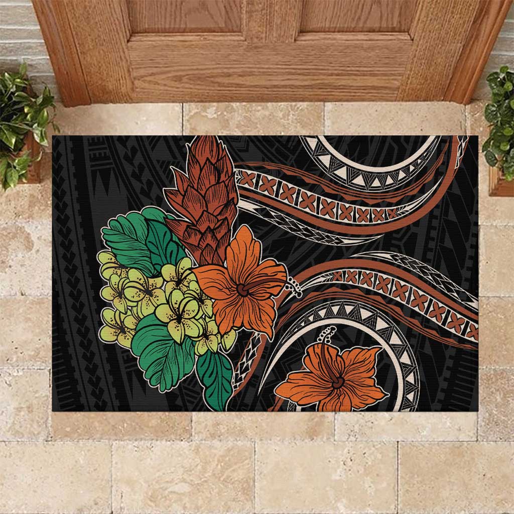 Vintage Hibiscus Pacific Floral Rubber Doormat