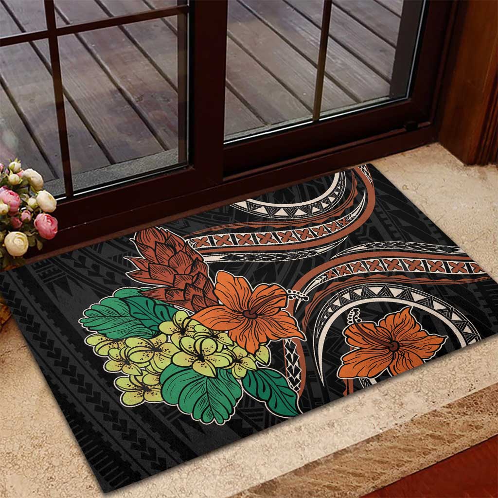 Vintage Hibiscus Pacific Floral Rubber Doormat