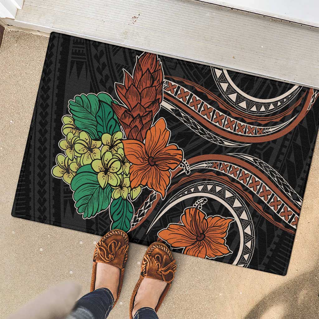 Vintage Hibiscus Pacific Floral Rubber Doormat