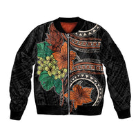 Vintage Hibiscus Pacific Floral Sleeve Zip Bomber Jacket