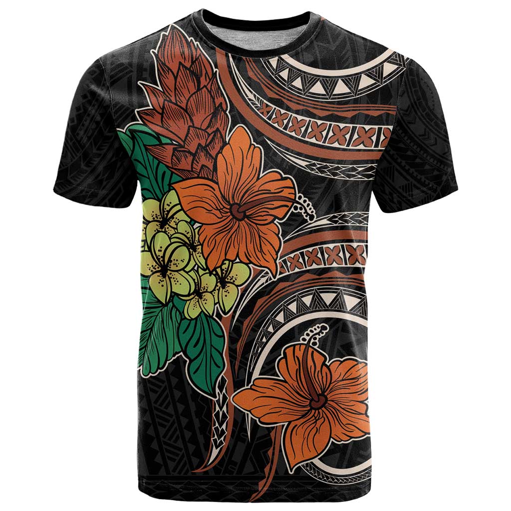 Vintage Hibiscus Pacific Floral T Shirt LT9 Black - Polynesian Pride