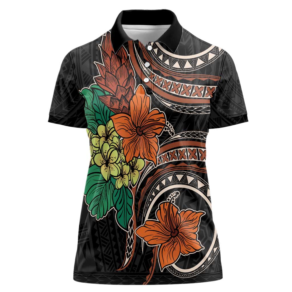 Vintage Hibiscus Pacific Floral Women Polo Shirt