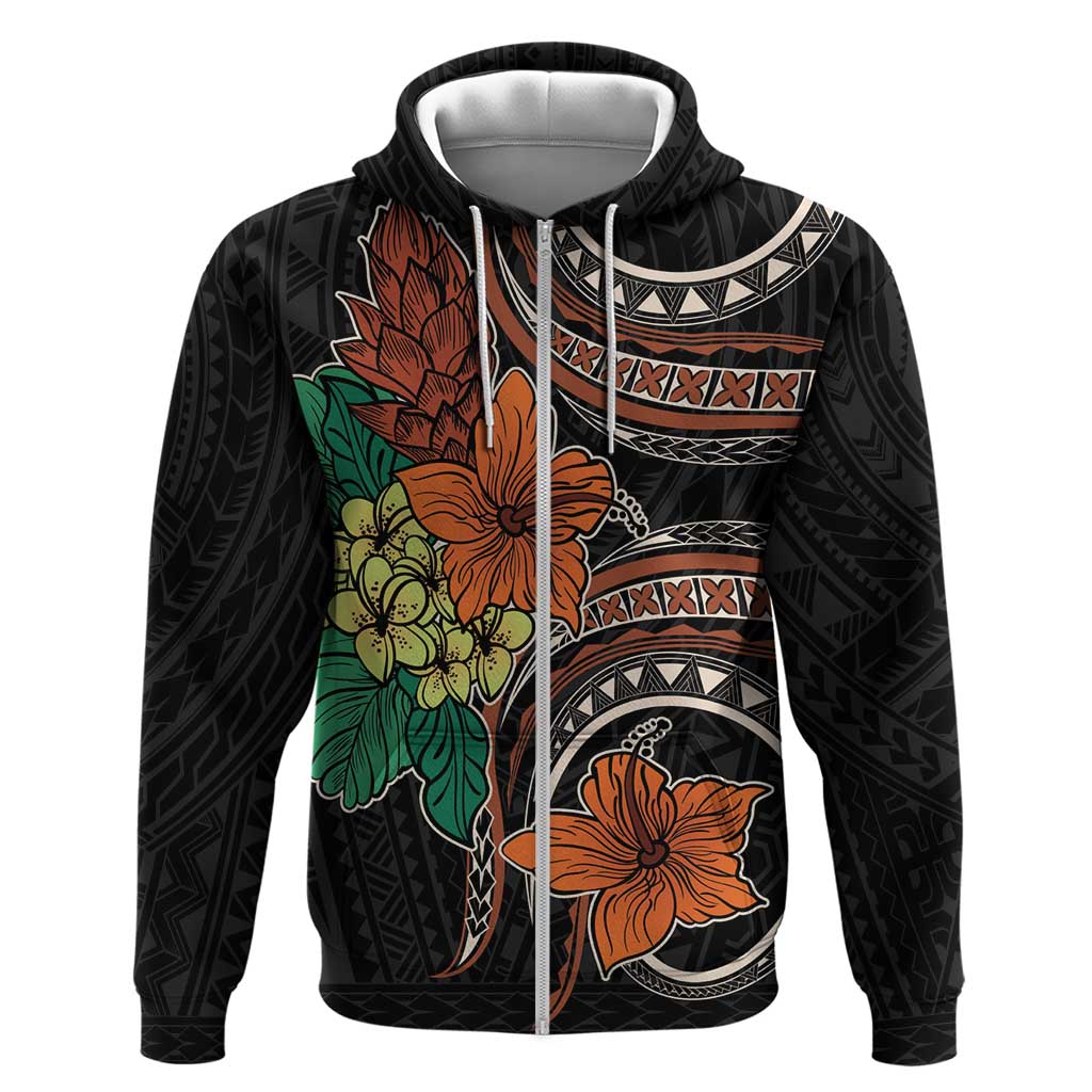 Vintage Hibiscus Pacific Floral Zip Hoodie