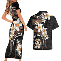 Vintage Plumeria Pacific Floral Couples Matching Short Sleeve Bodycon Dress and Hawaiian Shirt