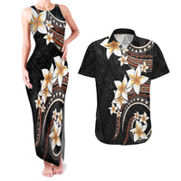 Vintage Plumeria Pacific Floral Couples Matching Tank Maxi Dress and Hawaiian Shirt LT9 Black - Polynesian Pride