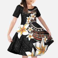 Vintage Plumeria Pacific Floral Family Matching Mermaid Dress and Hawaiian Shirt LT9 Daughter's Dress Black - Polynesian Pride