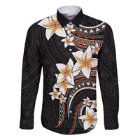 Vintage Plumeria Pacific Floral Family Matching Mermaid Dress and Hawaiian Shirt LT9 Dad's Shirt - Long Sleeve Black - Polynesian Pride
