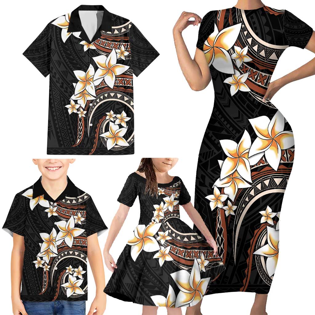 Vintage Plumeria Pacific Floral Family Matching Short Sleeve Bodycon Dress and Hawaiian Shirt LT9 - Polynesian Pride
