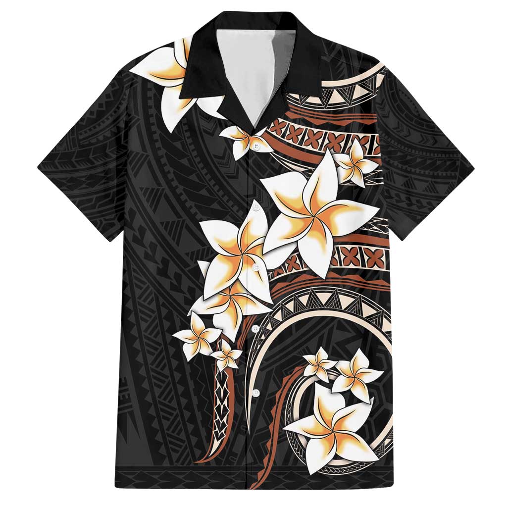 Vintage Plumeria Pacific Floral Family Matching Short Sleeve Bodycon Dress and Hawaiian Shirt LT9 Dad's Shirt - Short Sleeve Black - Polynesian Pride