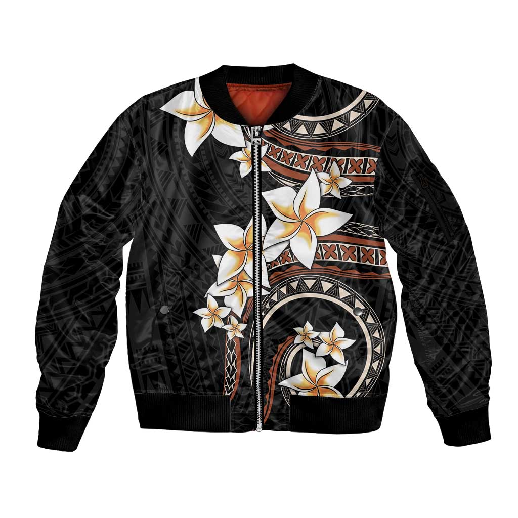 Vintage Plumeria Pacific Floral Sleeve Zip Bomber Jacket