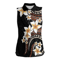 Vintage Plumeria Pacific Floral Women Sleeveless Polo Shirt LT9 Female Black - Polynesian Pride