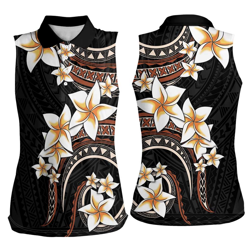 Vintage Plumeria Pacific Floral Women Sleeveless Polo Shirt LT9 - Polynesian Pride