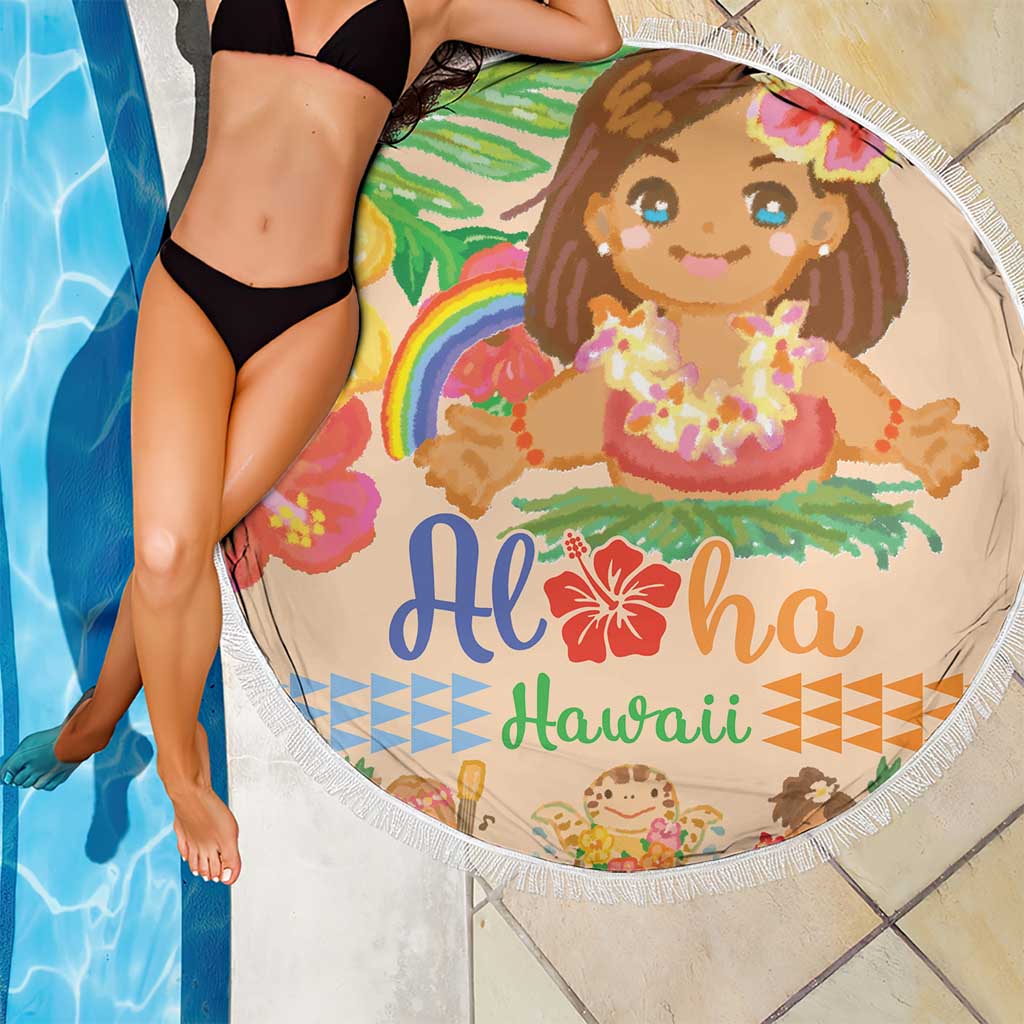 Kawaii Hula Girls Beach Blanket Aloha Hibiscus Flowers