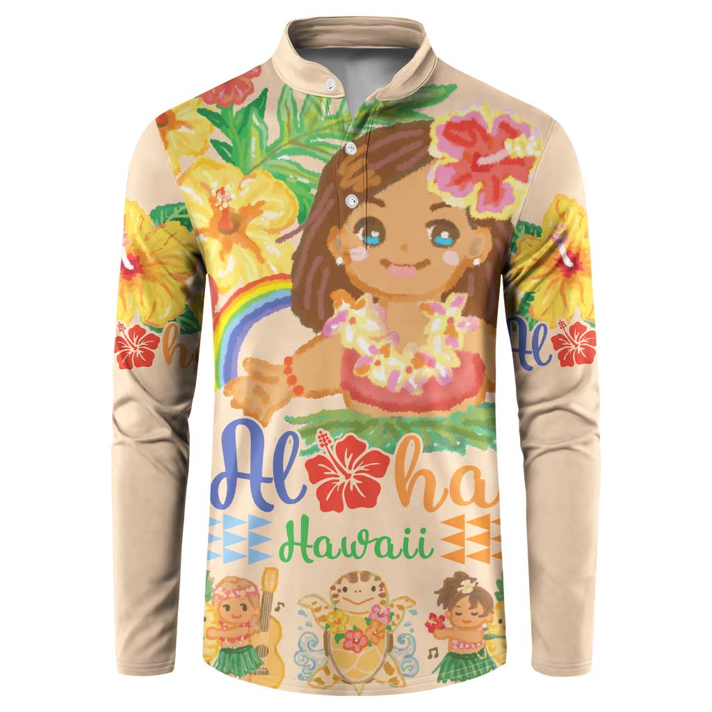 Kawaii Hula Girls Button Sweatshirt Aloha Hibiscus Flowers LT9 Nude - Polynesian Pride