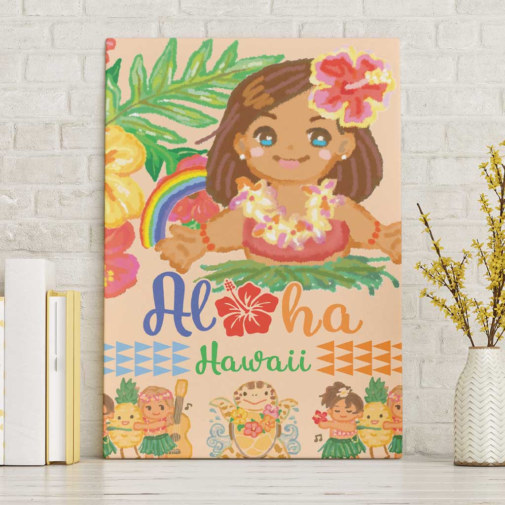 Kawaii Hula Girls Canvas Wall Art Aloha Hibiscus Flowers