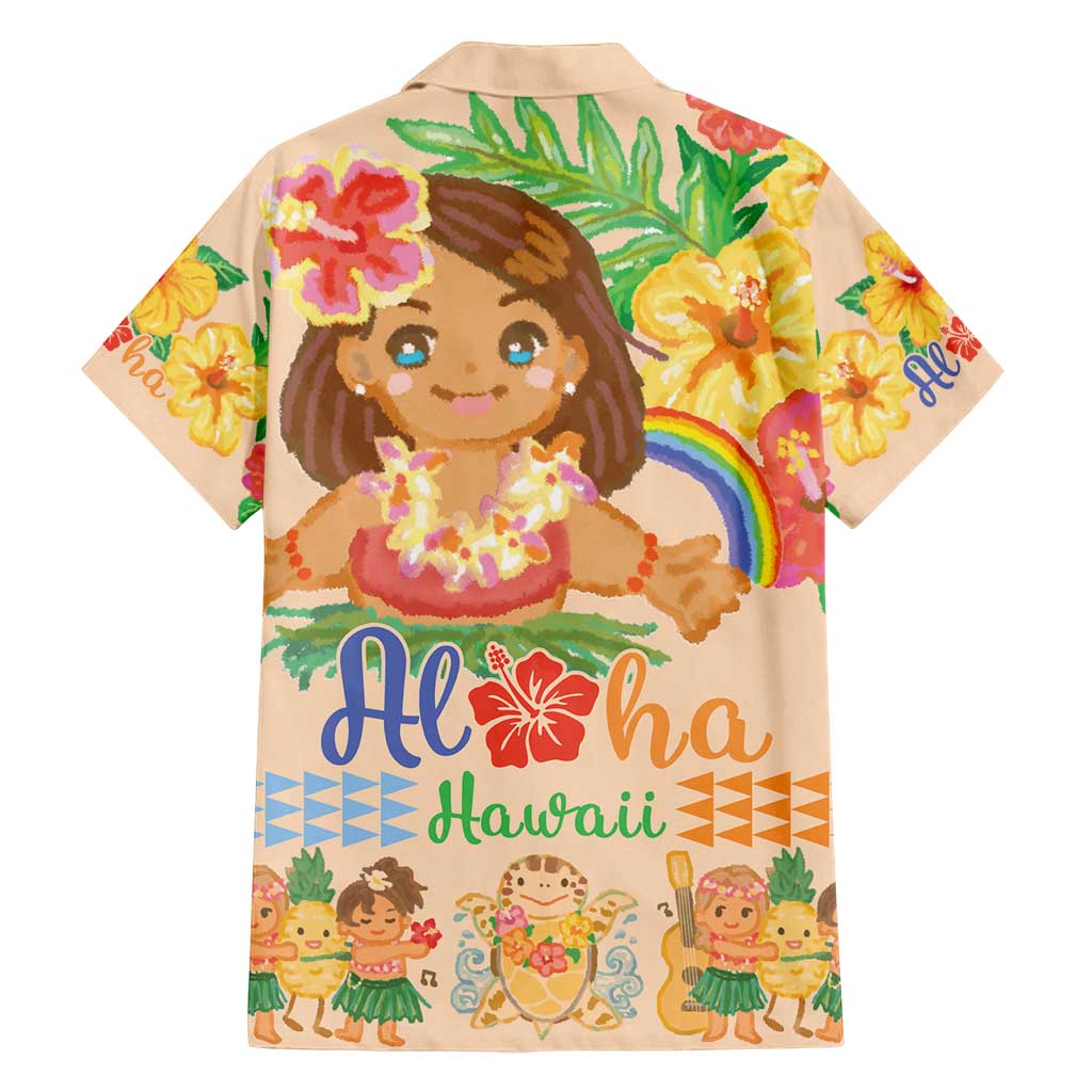 Kawaii Hula Girls Family Matching Long Sleeve Bodycon Dress and Hawaiian Shirt Aloha Hibiscus Flowers