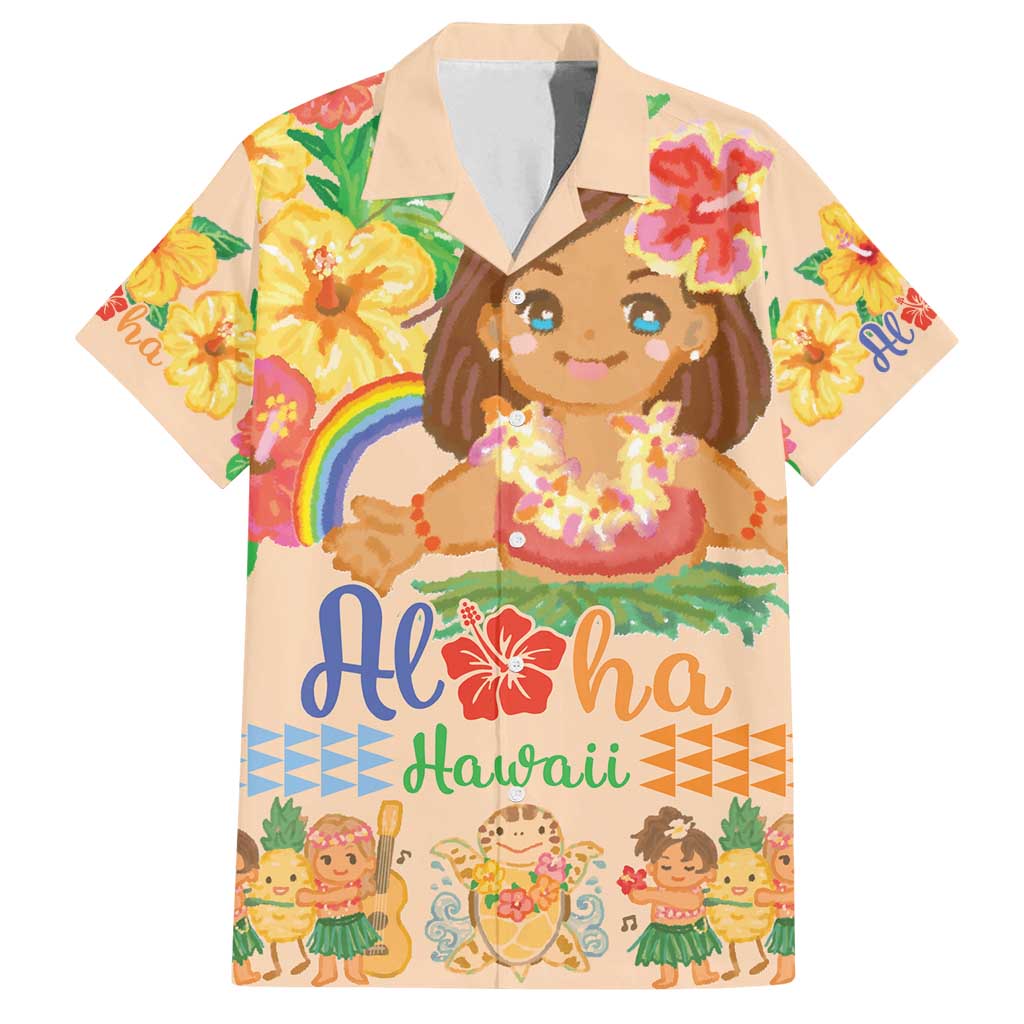 Kawaii Hula Girls Family Matching Off Shoulder Maxi Dress and Hawaiian Shirt Aloha Hibiscus Flowers LT9 Dad's Shirt - Short Sleeve Nude - Polynesian Pride