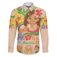 Kawaii Hula Girls Family Matching Puletasi and Hawaiian Shirt Aloha Hibiscus Flowers LT9 Dad's Shirt - Long Sleeve Nude - Polynesian Pride